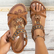 Lainey Sandały Damskie – Eleganckie Sandały Boho na Płaskiej Podeszwie z Naturalnym Etnicznym Wyglądem