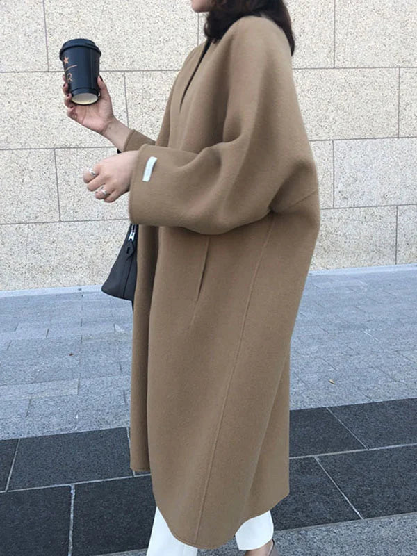 Zareen Casaco Longo Mulher – Corte Cruzado Elegante Sem Botões e Estilo Intemporal