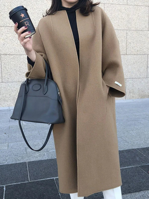 Zareen Casaco Longo Mulher – Corte Cruzado Elegante Sem Botões e Estilo Intemporal
