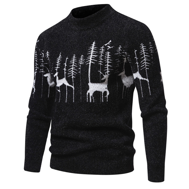 Christmas Men's Christmas Sweater with Reindeer Pattern – Thick Knit, Festive Warmth & Playful Style