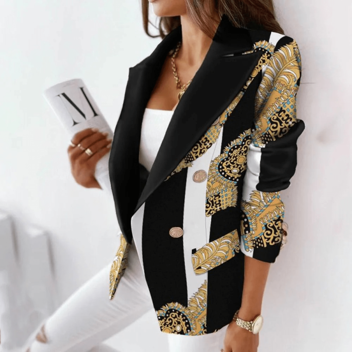 Blazer Marie Mulher – Casaco com Gola Reversada Ajustada em Tecido Premium Elegante