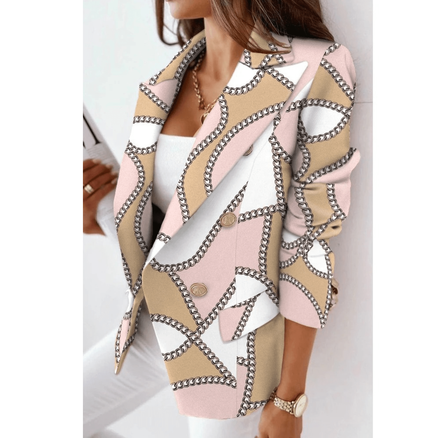 Blazer Marie Mulher – Casaco com Gola Reversada Ajustada em Tecido Premium Elegante