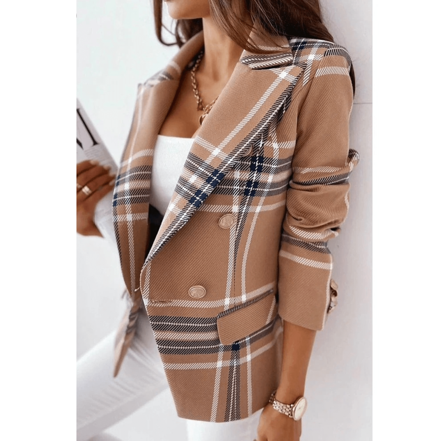 Blazer Marie Mulher – Casaco com Gola Reversada Ajustada em Tecido Premium Elegante