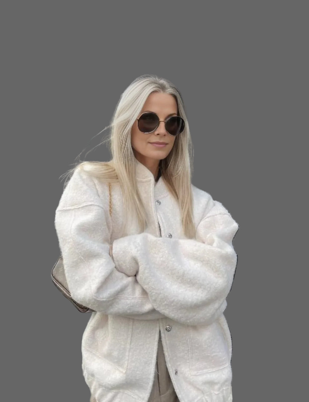 Via Bomber Dámský Oversize z Bouclé – Elegantní Texturovaná Bunda & Moderní Pohodlí