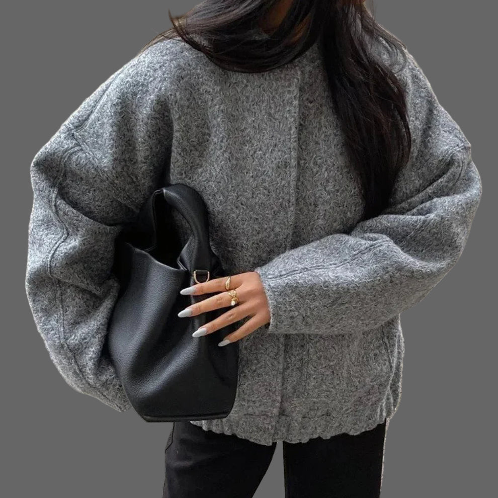 Via Bomber Dámský Oversize z Bouclé – Elegantní Texturovaná Bunda & Moderní Pohodlí