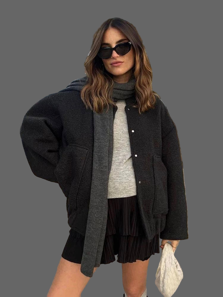 Via Bomber Dámský Oversize z Bouclé – Elegantní Texturovaná Bunda & Moderní Pohodlí