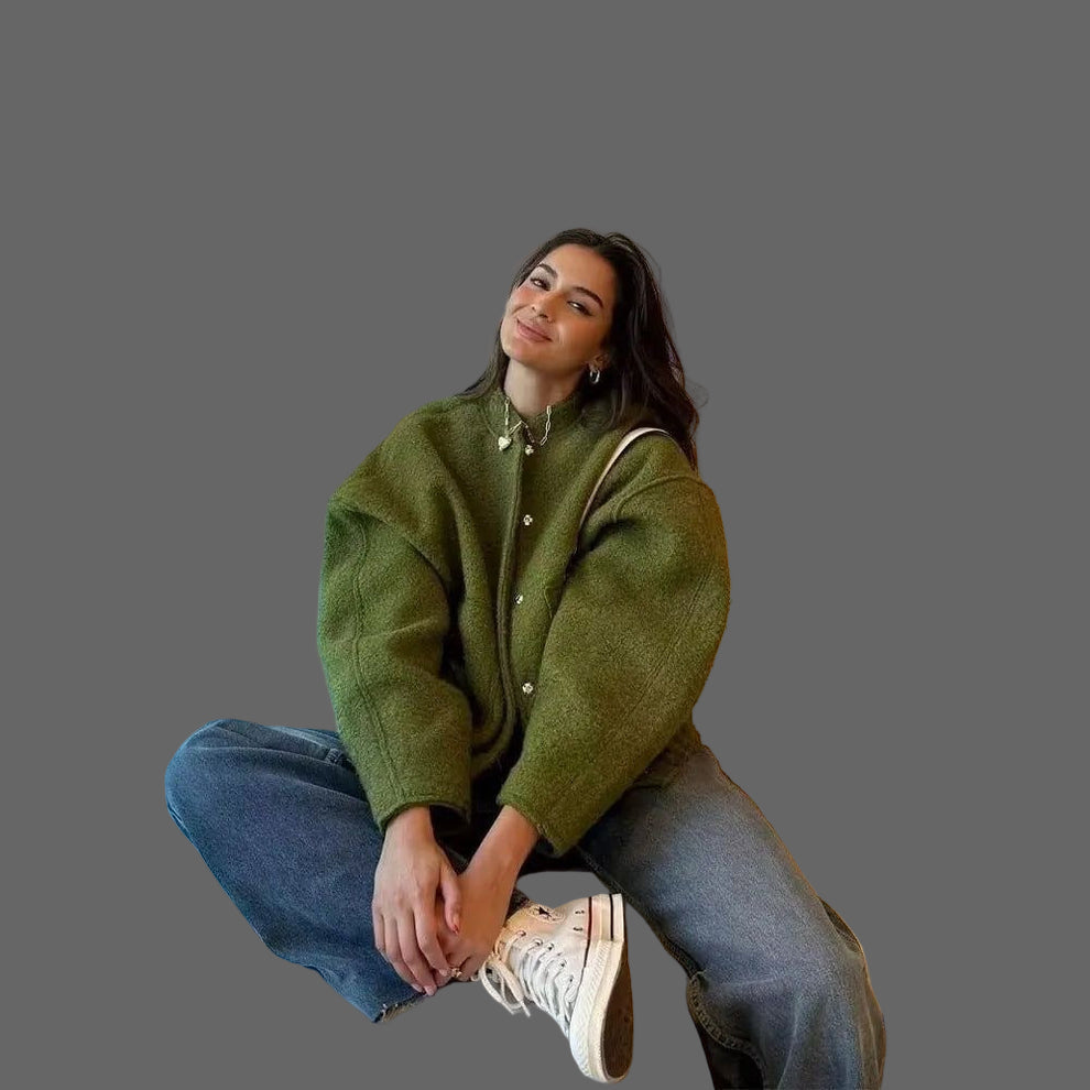 Blusão Bomber Via Oversize de Mulher em Bouclé – Casaco Texturado Elegante e Conforto Moderno