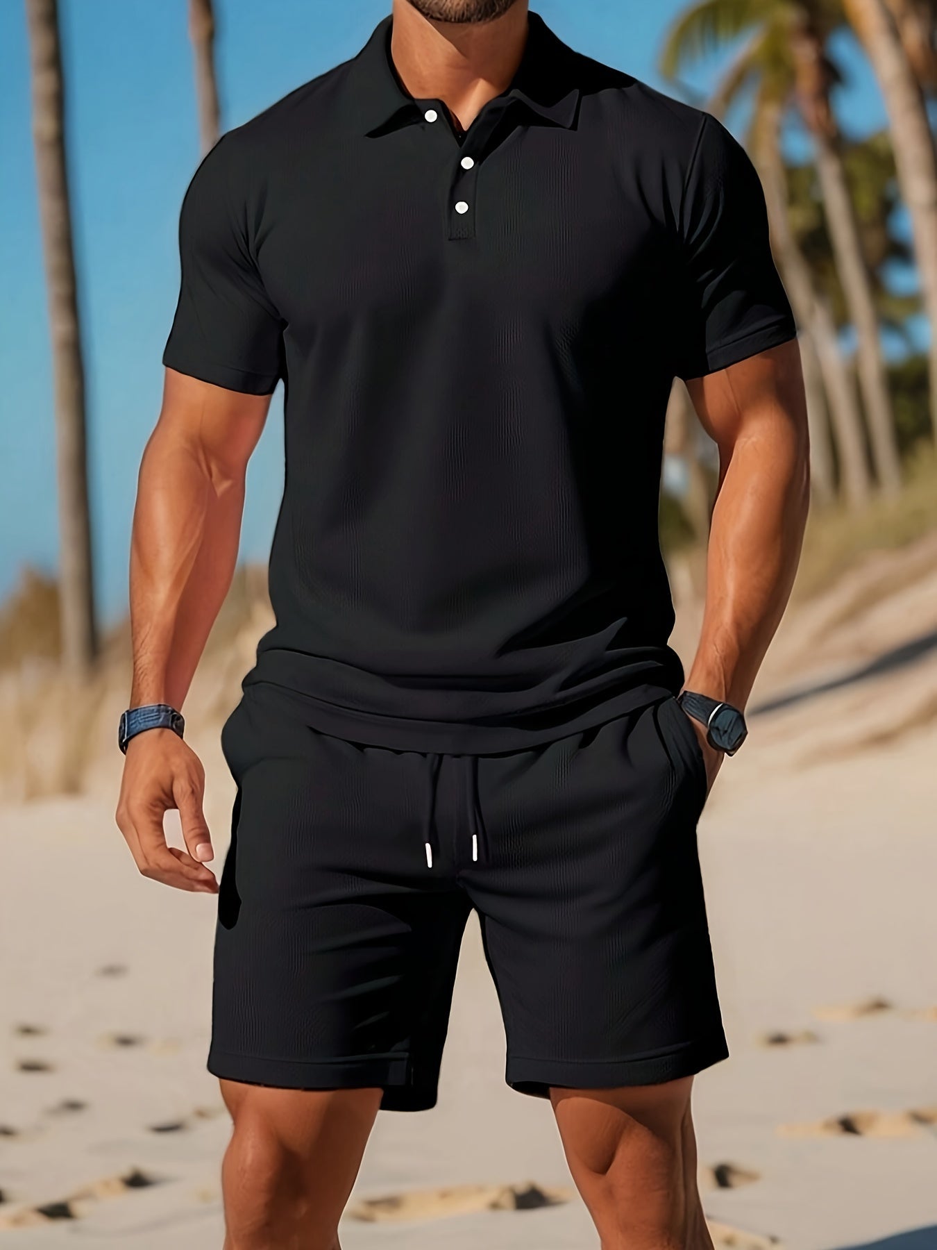 Conjunto Eadric Homem Verão – Polo e Calção Combinados, Tecido Respirável e Conforto Moderno