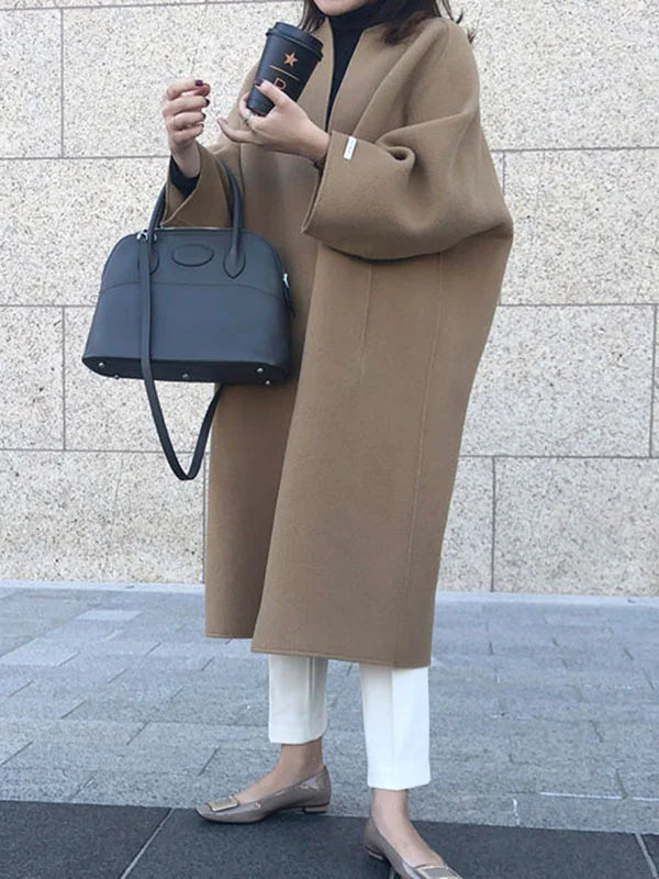 Zareen Casaco Longo Mulher – Corte Cruzado Elegante Sem Botões e Estilo Intemporal