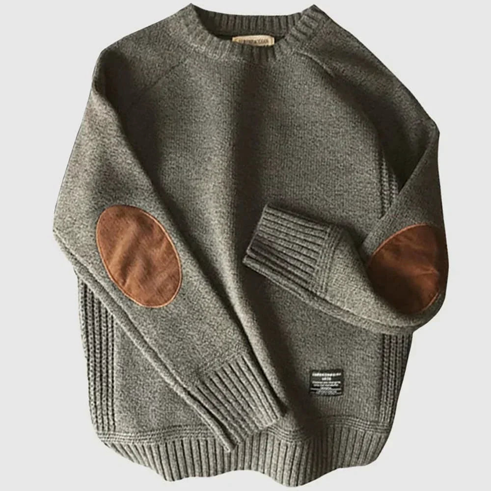 Conrad Mode Sweter Męski Dziany – Elegancki Model z Łatami na Łokciach Komfortowy Krój