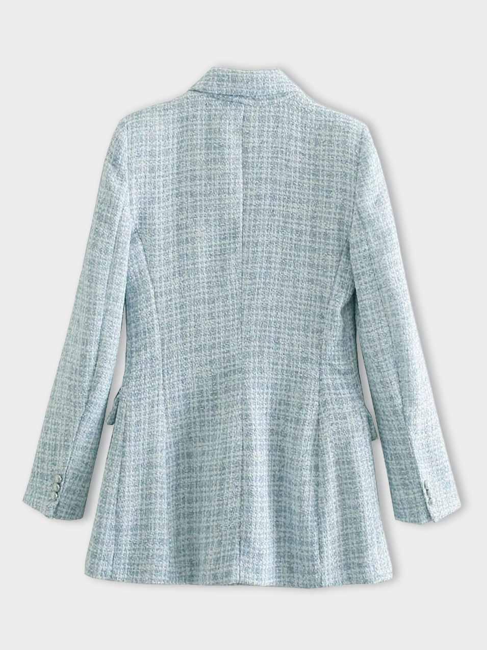 Charlotte Blazer Femme en Tweed – Elegant Light Blue Jacket with Double Button Design