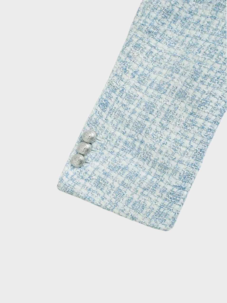 Charlotte Blazer Femme en Tweed – Elegant Light Blue Jacket with Double Button Design