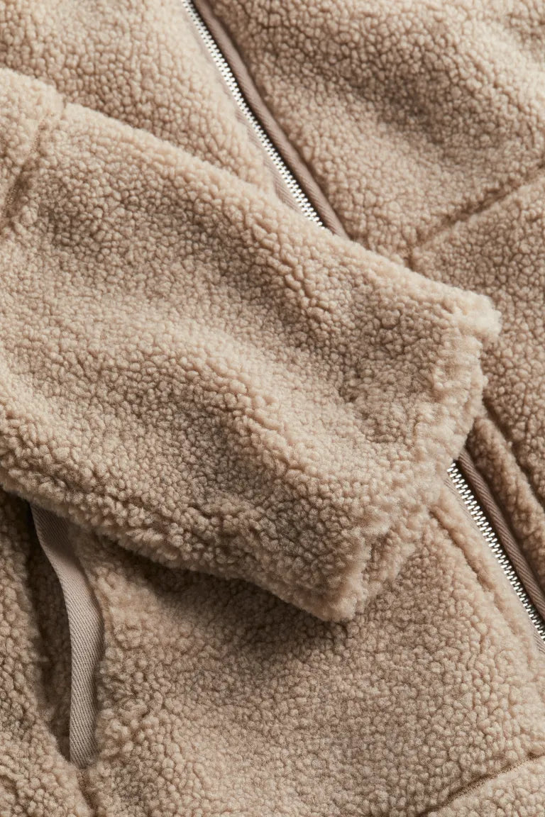 Fely Casaco Teddy para Mulher – Casaco Oversize Quente com Gola Alta e Tecido Ultra Macio