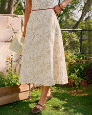 Saia Midi Florence para Mulher – Saia Bege Bordada com Corte Fluido Elegante e Feminino