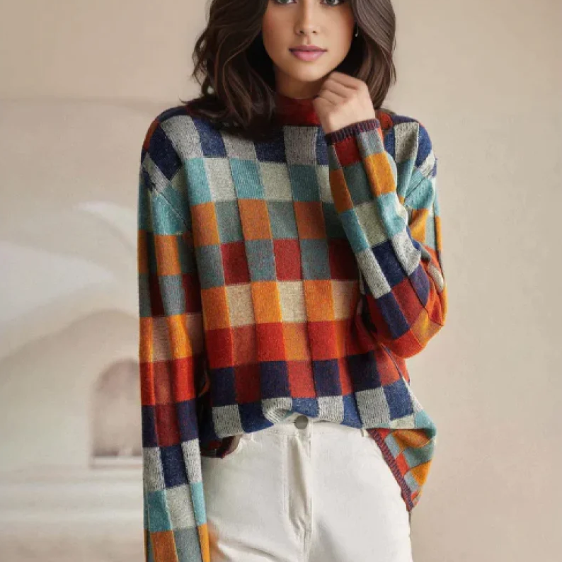 Nicole sweter Femme Luxe – elegancki sweter w kratę z miękkiego i wyrafinowanego kaszmiru