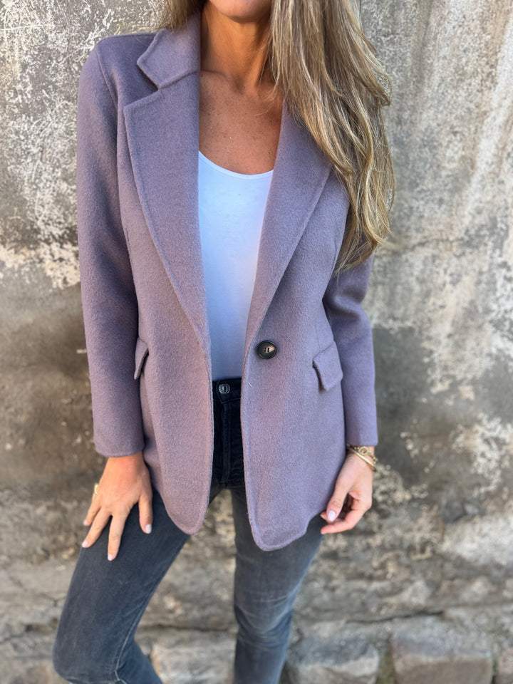 Haggai Blazer Mulher Elegante – Casaco Clássico em Lã Misturada Suave e Versátil