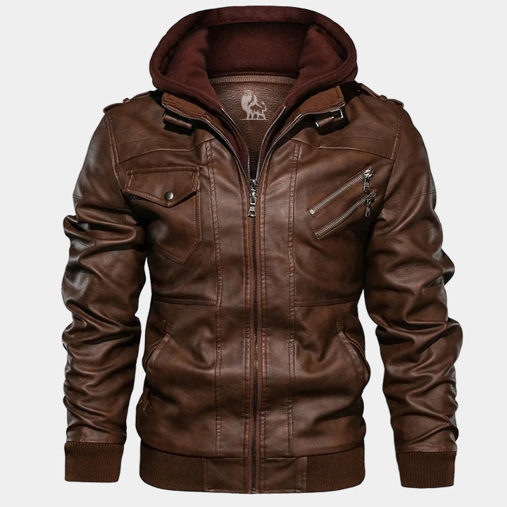 Filipo Veste en Cuir Homme avec Capuche – Blouson Moderne Coupe Normale au Style Urbain