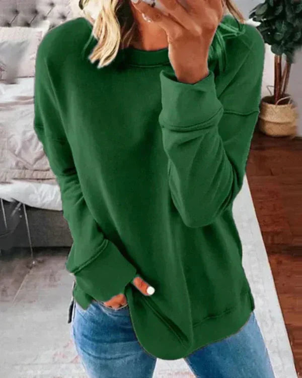 Clang Sweatshirt Bomuld Kvinde – Komfortabel Trøje Relaxed Pasform med Rund Hals & Ribbet Afslutning