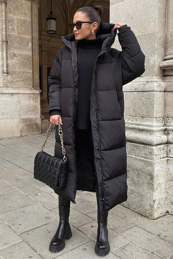 Rina Doudoune Larga Mujer – Abrigo Invierno Caliente con Capucha & Corte Ligero Slim