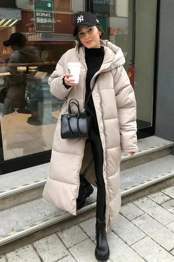 Rina Doudoune Larga Mujer – Abrigo Invierno Caliente con Capucha & Corte Ligero Slim