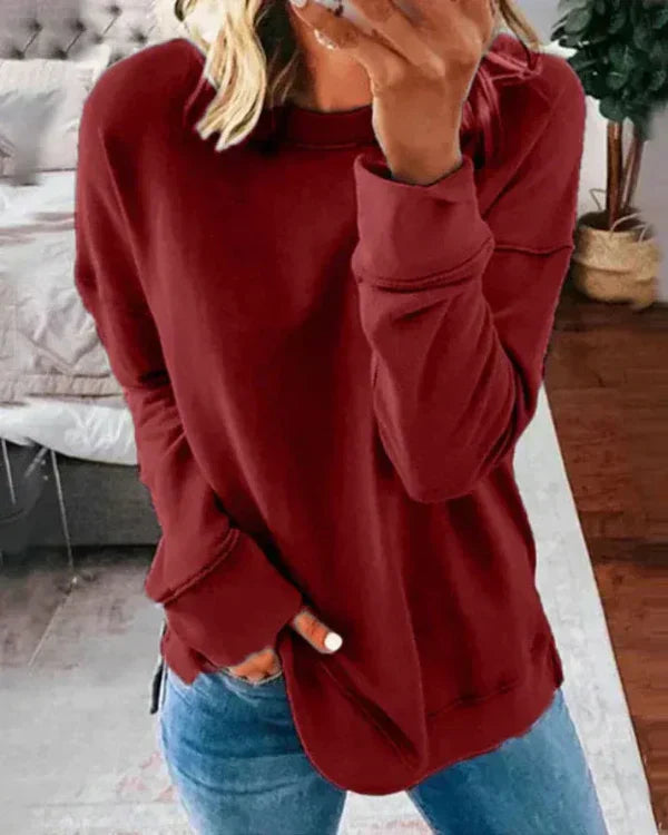 Clang Sweatshirt Bomuld Kvinde – Komfortabel Trøje Relaxed Pasform med Rund Hals & Ribbet Afslutning