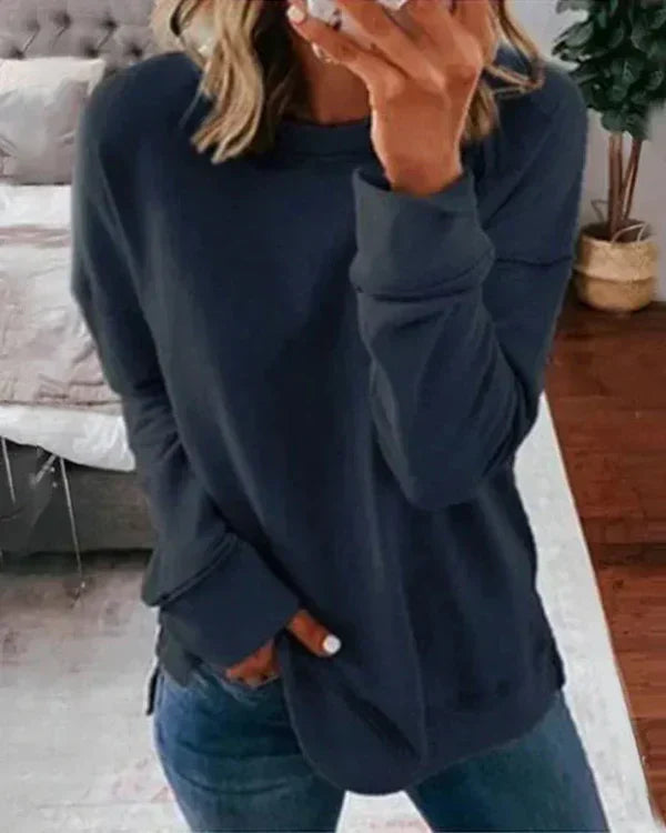 Clang Sweatshirt Bomuld Kvinde – Komfortabel Trøje Relaxed Pasform med Rund Hals & Ribbet Afslutning