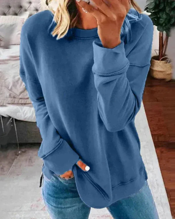 Clang Sweatshirt Bomuld Kvinde – Komfortabel Trøje Relaxed Pasform med Rund Hals & Ribbet Afslutning