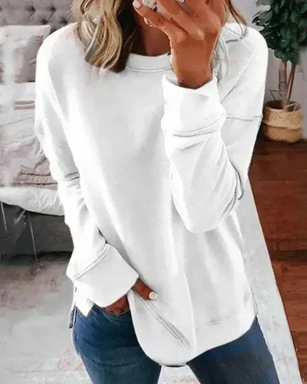 Clang Sweatshirt Bomuld Kvinde – Komfortabel Trøje Relaxed Pasform med Rund Hals & Ribbet Afslutning