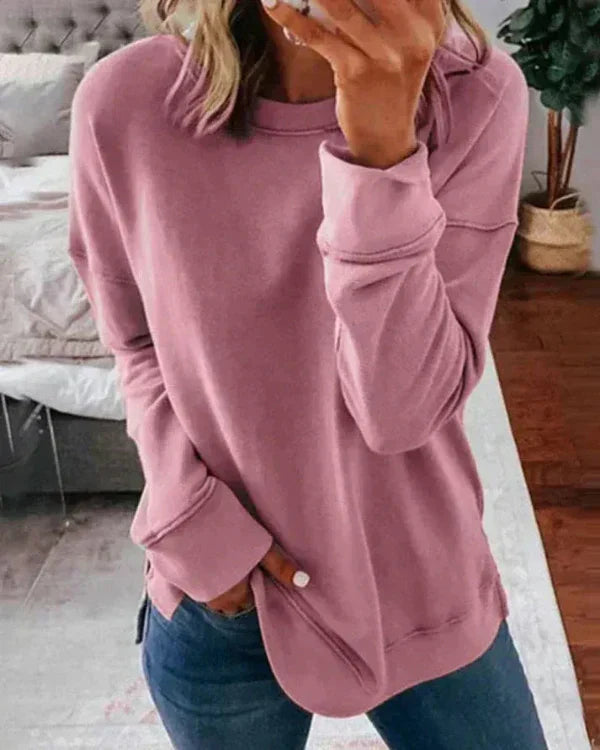 Clang Sweatshirt Bomuld Kvinde – Komfortabel Trøje Relaxed Pasform med Rund Hals & Ribbet Afslutning