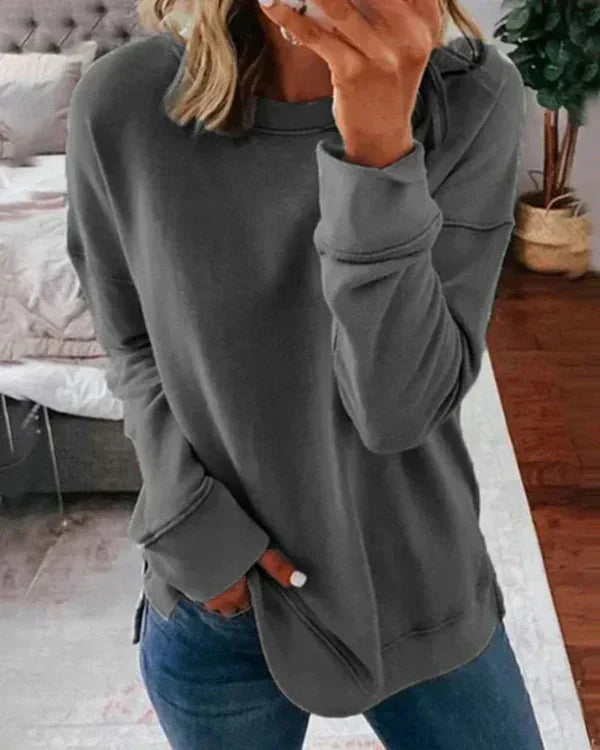 Clang Sweatshirt Bomuld Kvinde – Komfortabel Trøje Relaxed Pasform med Rund Hals & Ribbet Afslutning