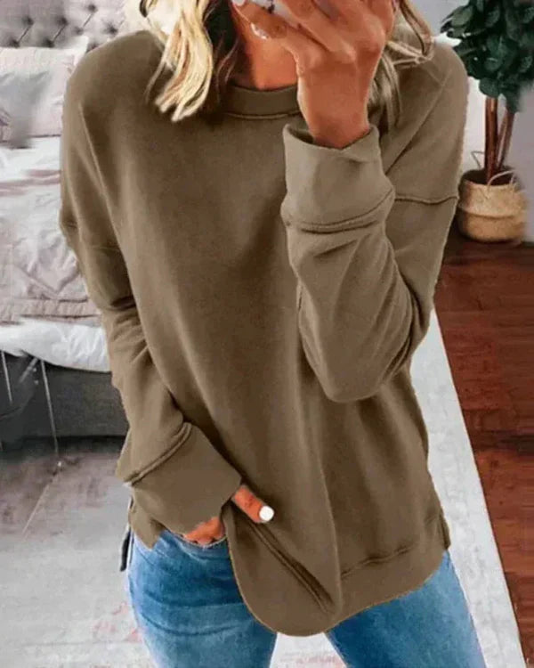 Clang Sweatshirt Bomuld Kvinde – Komfortabel Trøje Relaxed Pasform med Rund Hals & Ribbet Afslutning