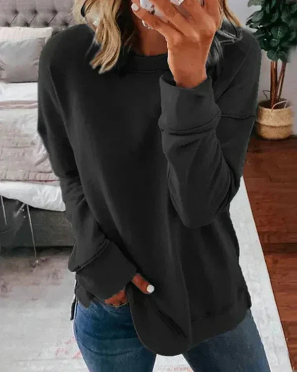 Clang Sweatshirt Bomuld Kvinde – Komfortabel Trøje Relaxed Pasform med Rund Hals & Ribbet Afslutning