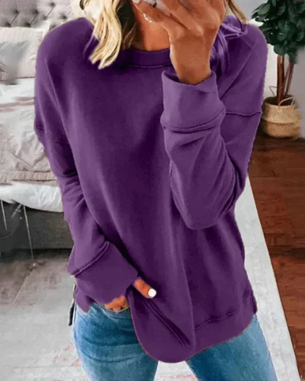 Clang Sweatshirt Bomuld Kvinde – Komfortabel Trøje Relaxed Pasform med Rund Hals & Ribbet Afslutning