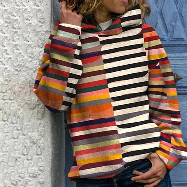 Savannah svetr dámský z retro pleteniny – svetr s vintage vzorem s dlouhými rukávy a žebrovaným zakončením