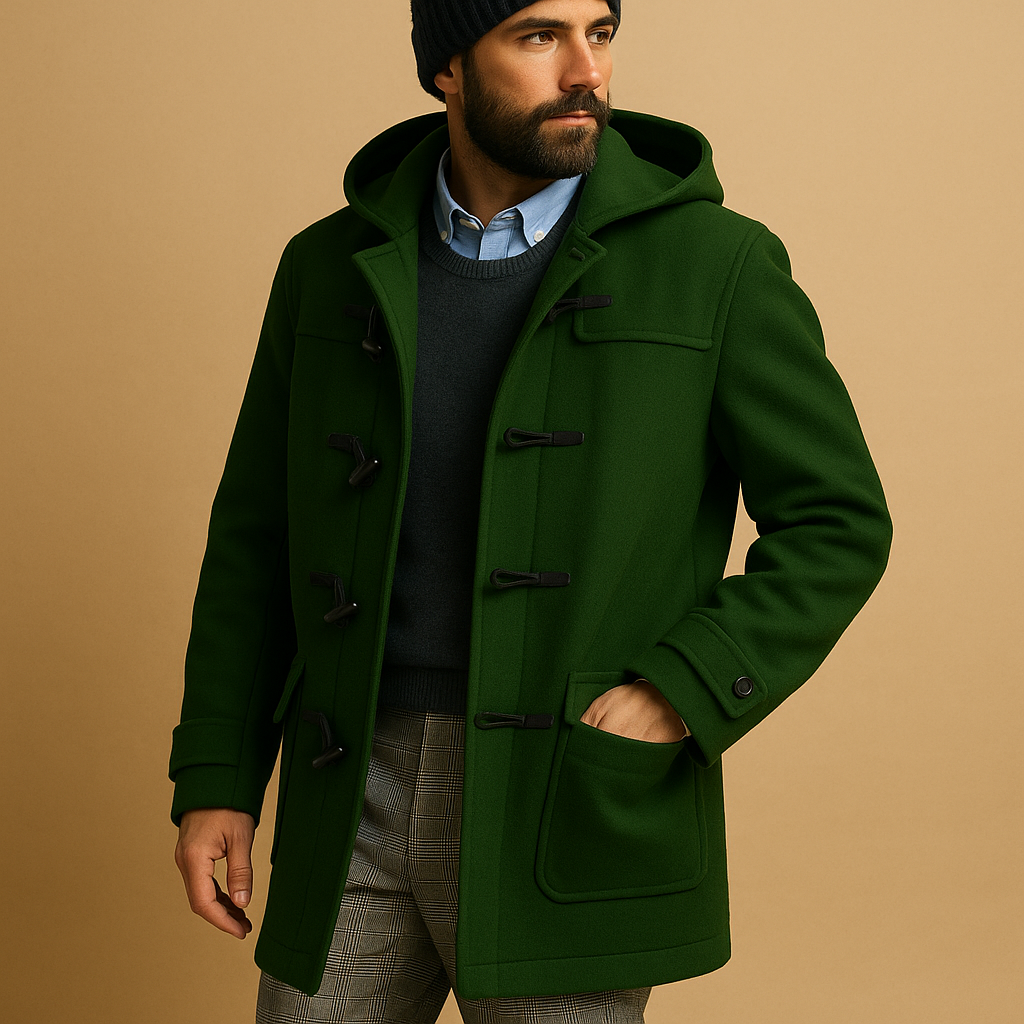 Seth Long Men's Coat – Elegant Extended Cut with Front Closure & Side Pockets