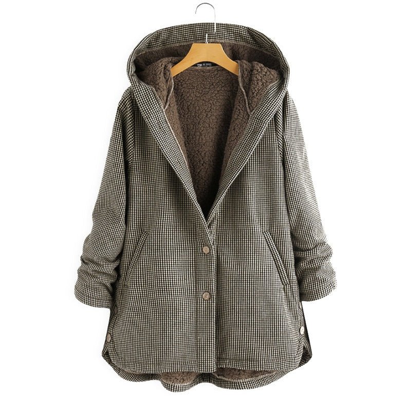 Geacă damă Elowyn de iarnă cu glugă – Geacă plușată oversize, chic și călduroasă, mărimi mari