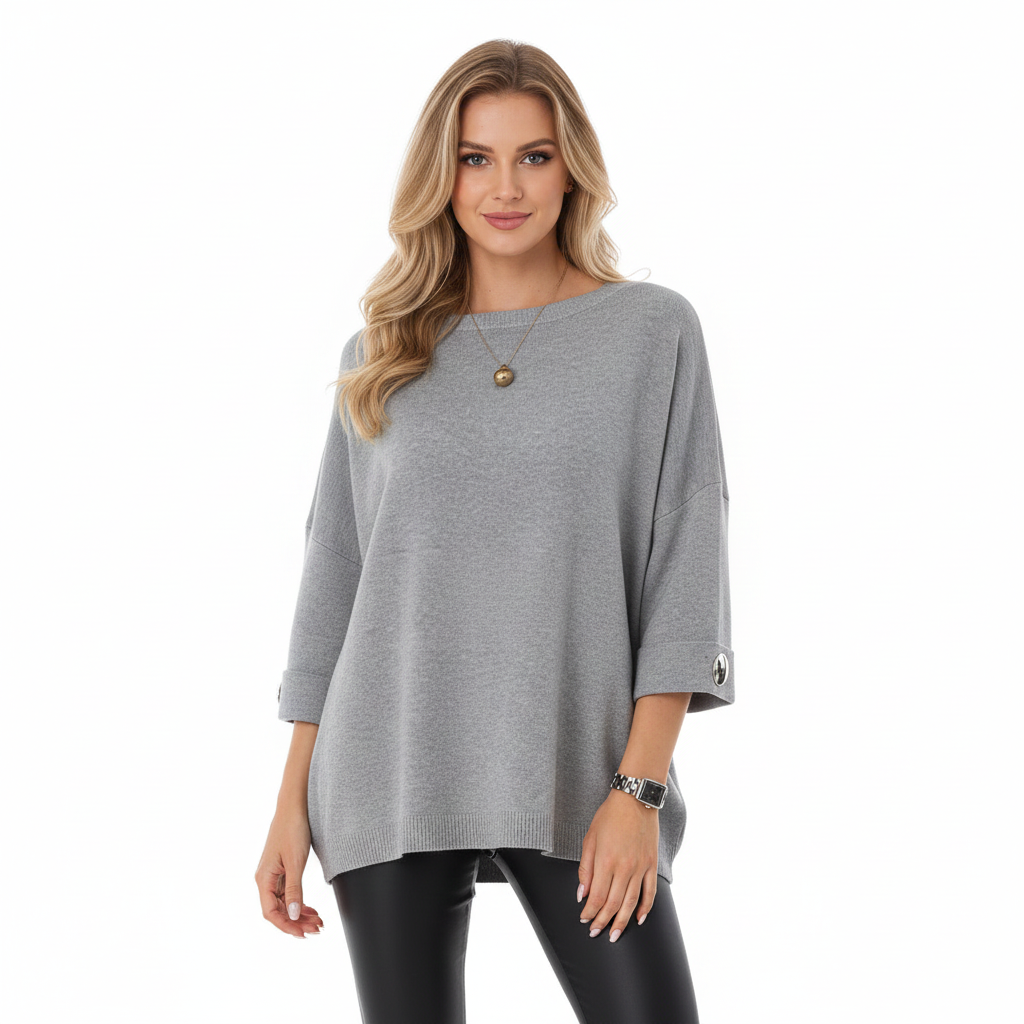 Claudy Oversize-Pullover Damen – Weicher Strick mit goldenen Knöpfen & elegantem Schnitt