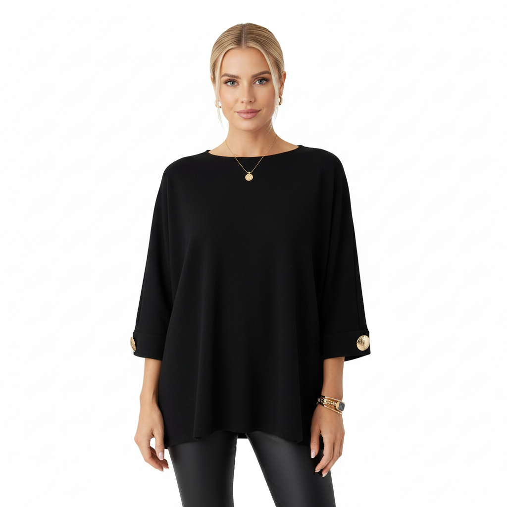 Claudy Oversize-Pullover Damen – Weicher Strick mit goldenen Knöpfen & elegantem Schnitt
