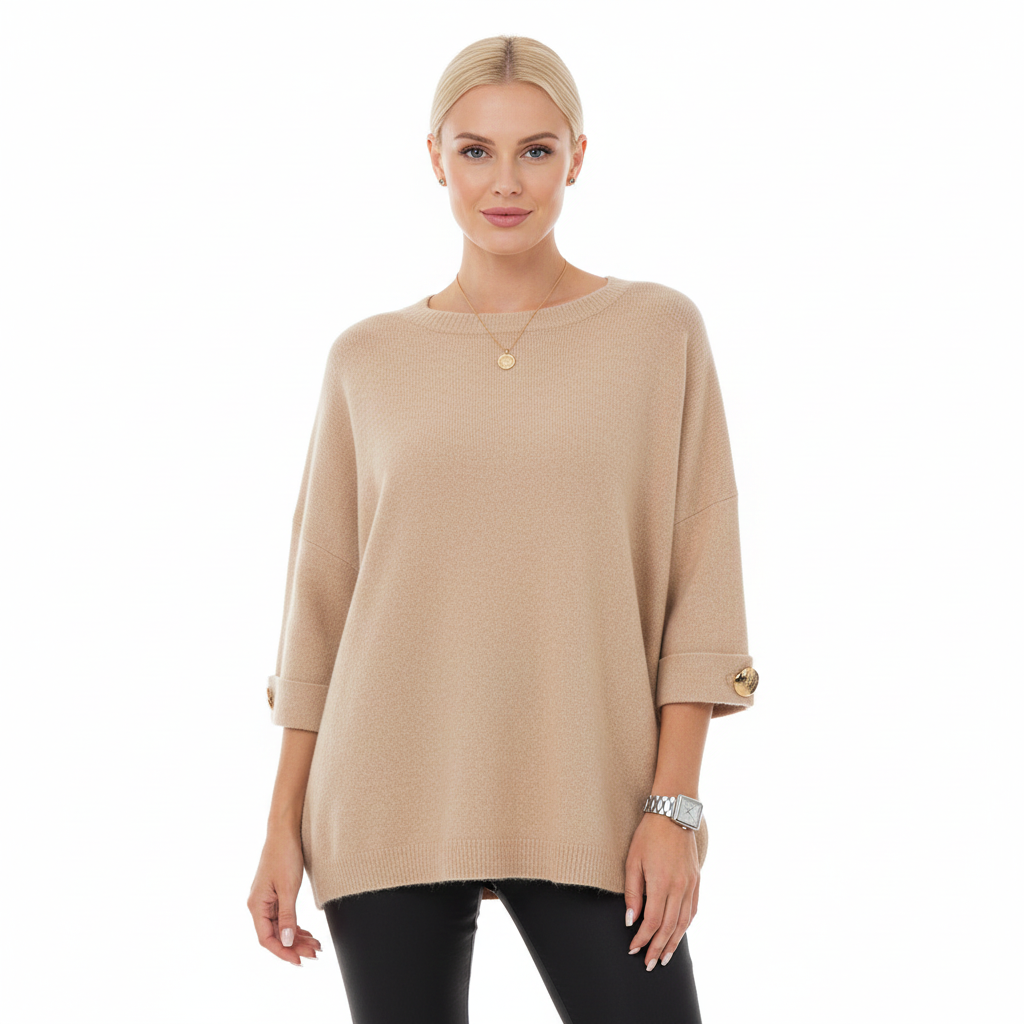Claudy Oversize-Pullover Damen – Weicher Strick mit goldenen Knöpfen & elegantem Schnitt
