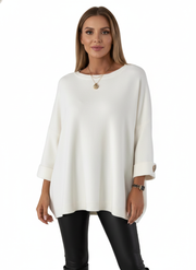 Claudy Oversize-Pullover Damen – Weicher Strick mit goldenen Knöpfen & elegantem Schnitt