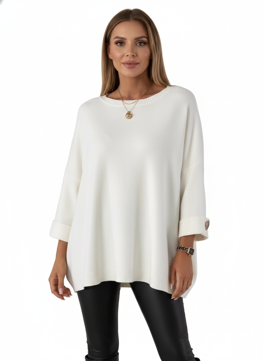 Claudy Oversize-Pullover Damen – Weicher Strick mit goldenen Knöpfen & elegantem Schnitt