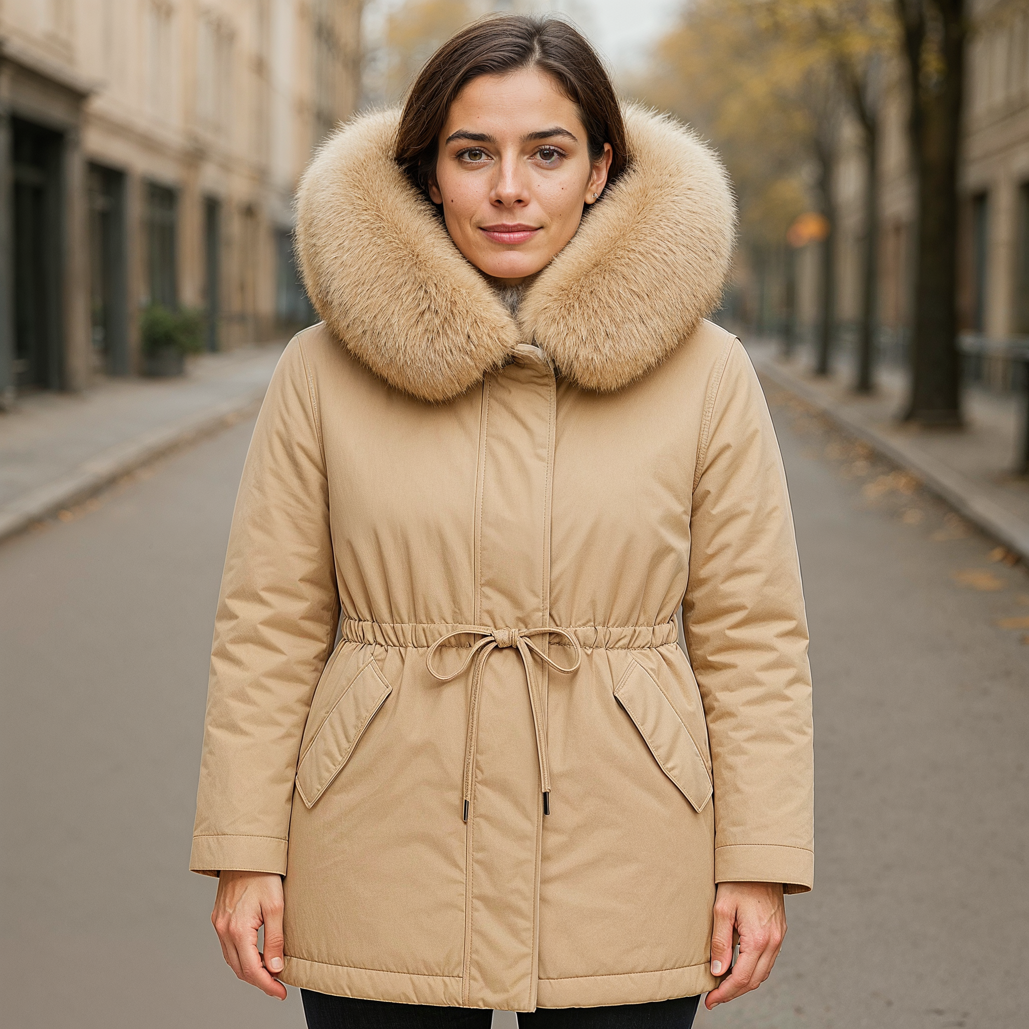 Parka Mulher Lianna para Inverno – Impermeável, Capuz Oversize & Cintura Ajustável
