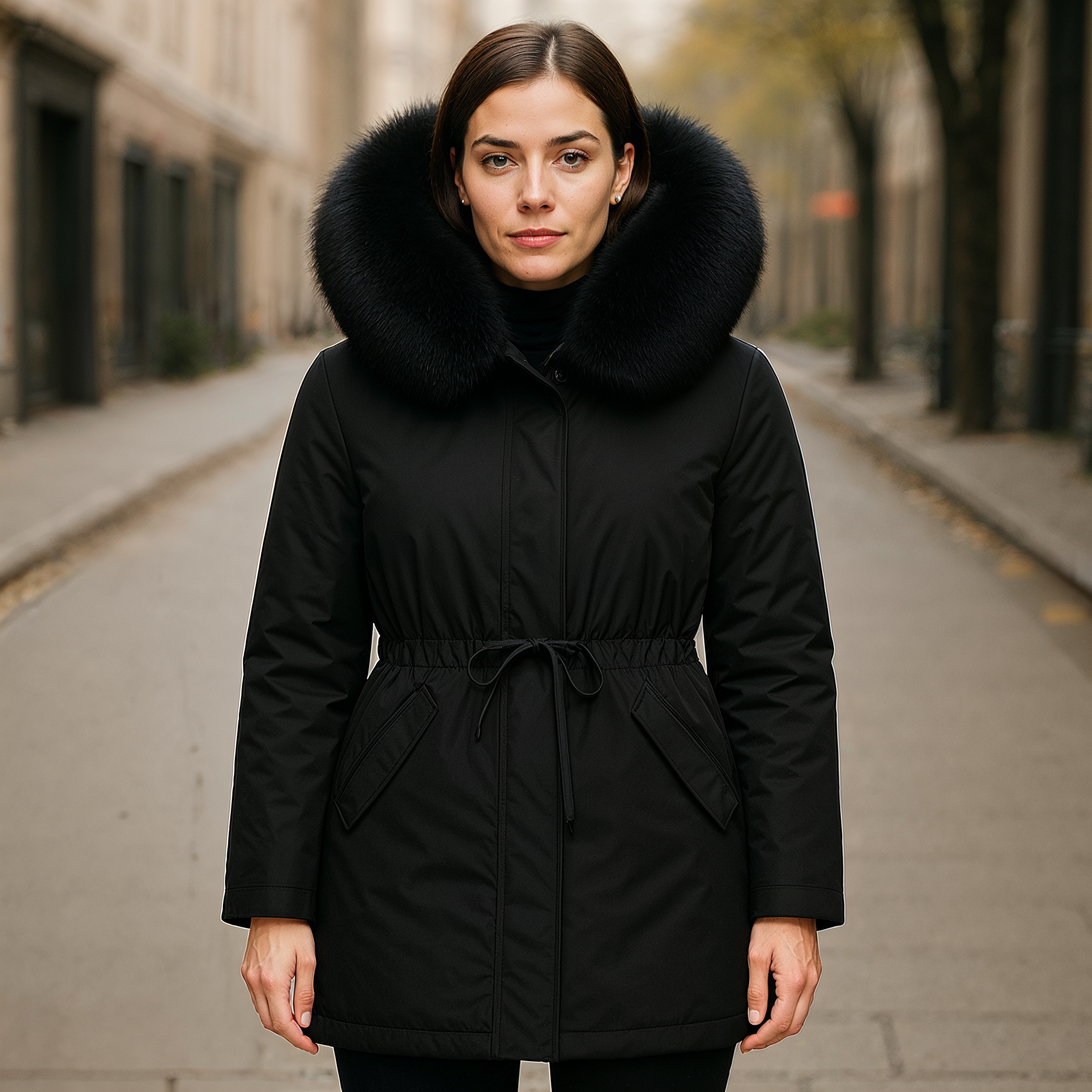 Parka Mulher Lianna para Inverno – Impermeável, Capuz Oversize & Cintura Ajustável