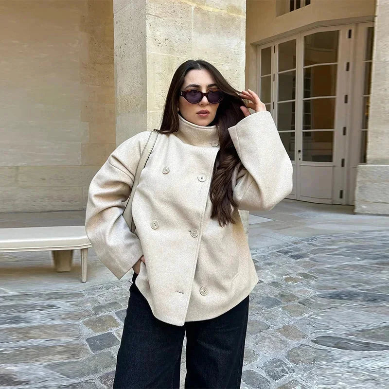 Julie Short Coat for Women – Elegant High Collar, Soft Fabric & Modern Style