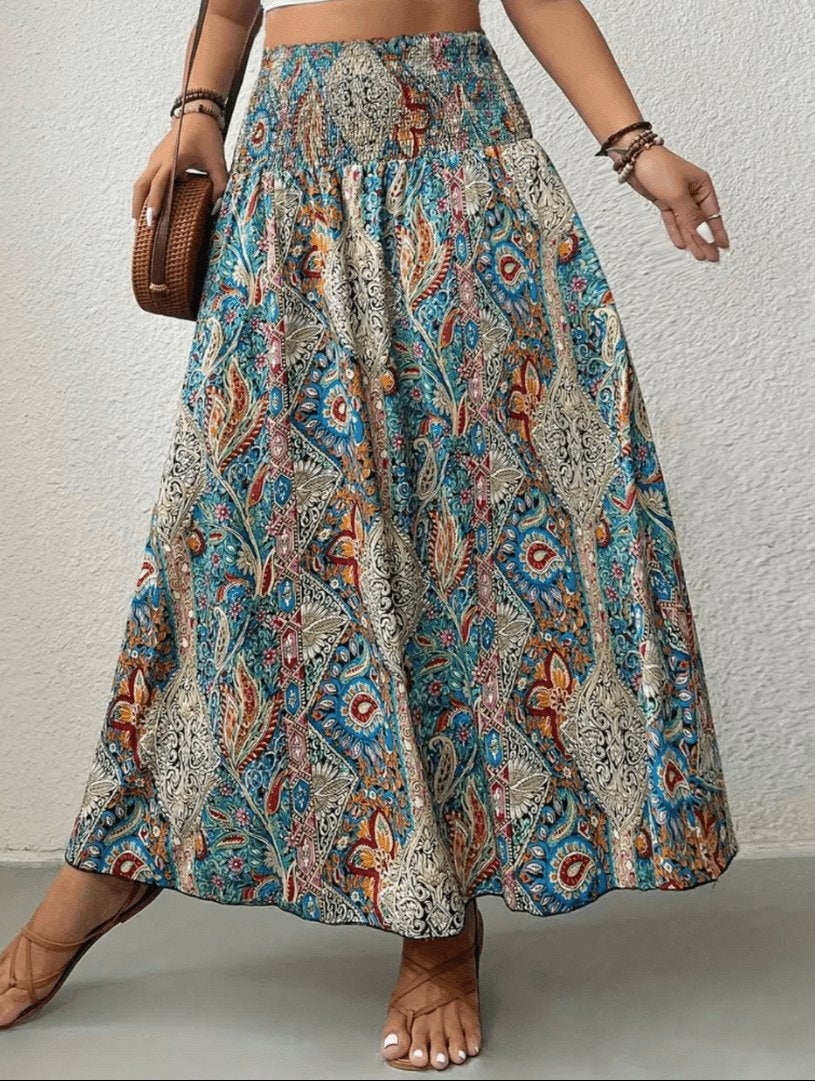 Serenity Maxi Skirt Women – Long Bohemian Skirt with Flared Cut and Nomad Print