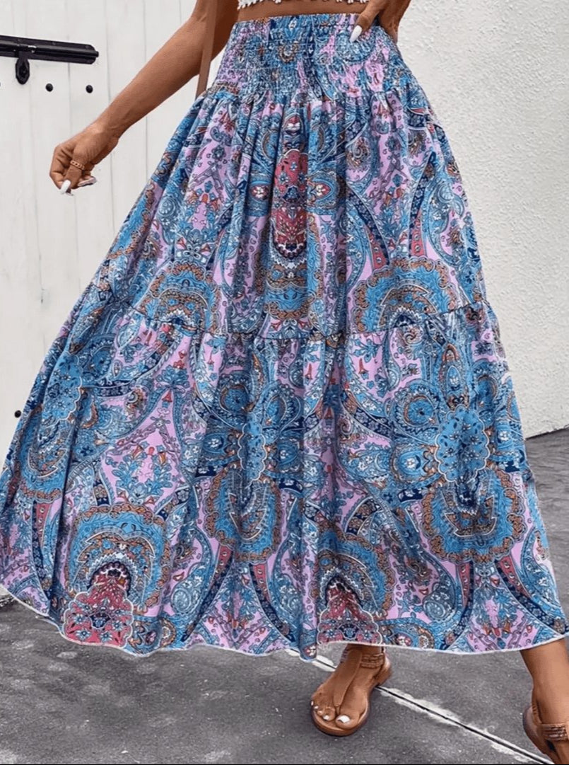 Serenity Maxi Skirt Women – Long Bohemian Skirt with Flared Cut and Nomad Print
