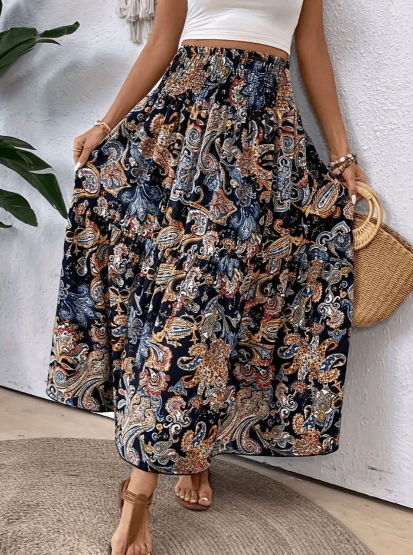 Serenity Maxi Skirt Women – Long Bohemian Skirt with Flared Cut and Nomad Print