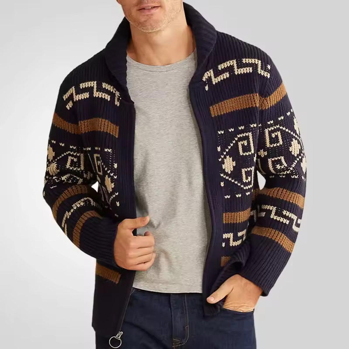Louis Cardigan Zippé Homme – Gilet en Maille Mélange Laine à Motif Élégant Coupe Régulière