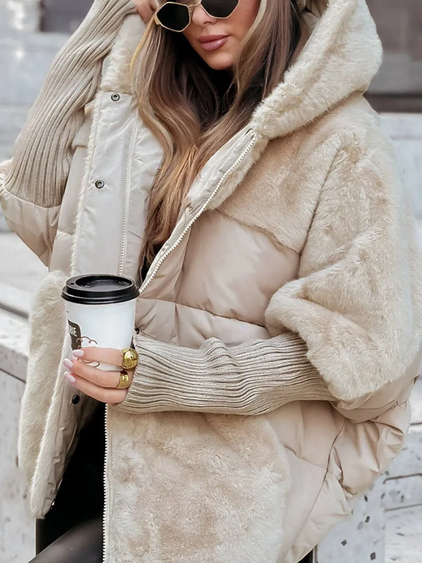 Casaco Acolchoado de Inverno Camila Mulher – Casaco Acolchoado Quente com Punhos de Malha e Gola Elegante
