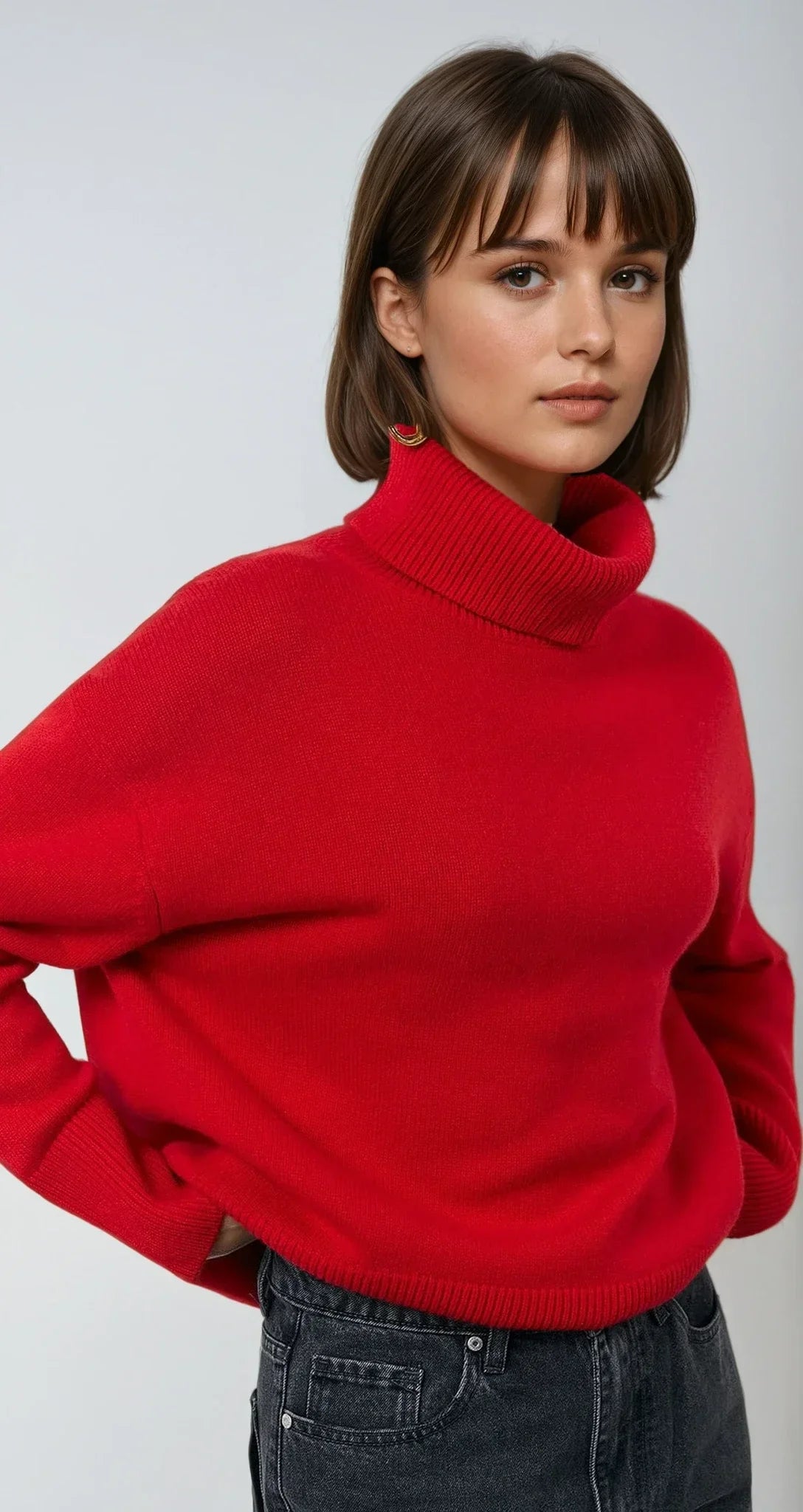 Katalina Sweter z Golfem Oversize Damski – Miękka Dzianina, Intensywna Czerwień i Nowoczesny Styl